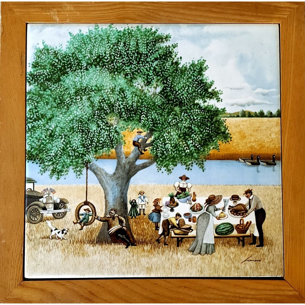 Lowell Herrero Ceramic Wall Hanging Holiday Picnic 1983